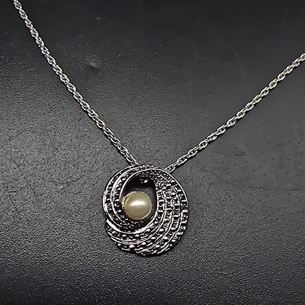 Avon Faux Pearl Faux Marcasite Necklace Silver Tone Vintage Costume Jewelry
